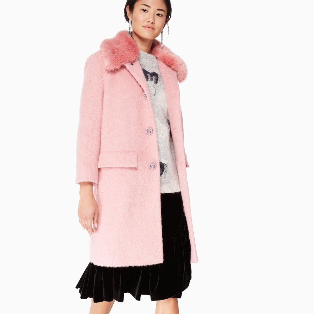 Kate Spade Faux Fur Trim Pink Jacket SIZE 6